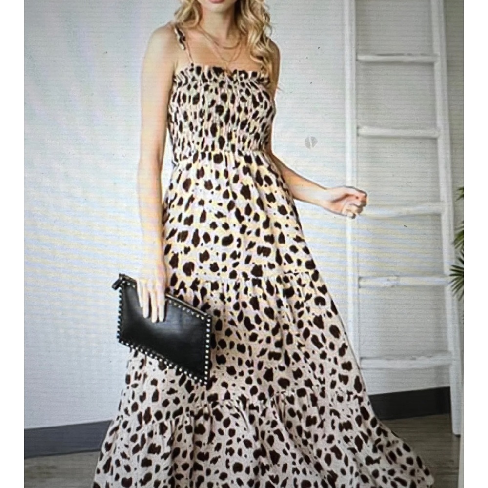 First Love Beige and Black Animal Print Maxi Dress Leopard sleeveless Tube Large